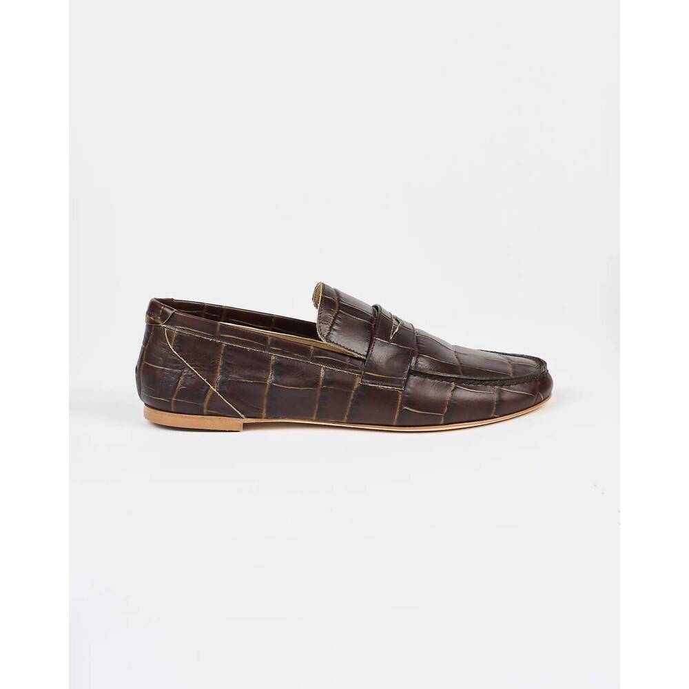 Classic Brown Croc-Embossed Leather Penny Loafers